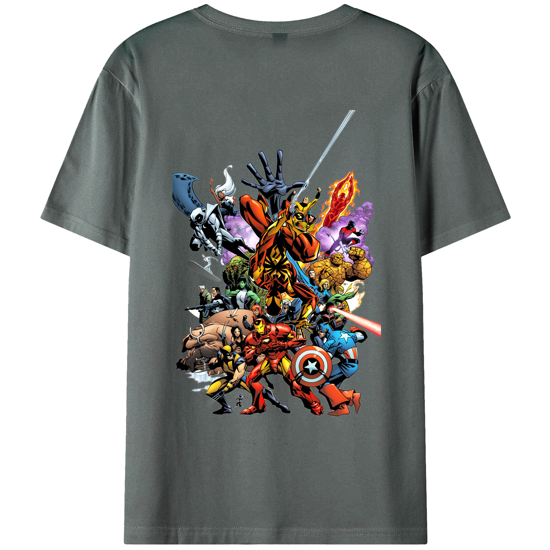 （画像用） アベンジャーズ The Avengers 綿100％ メンズ半袖Tシャツ（バックプリント） 通気性
